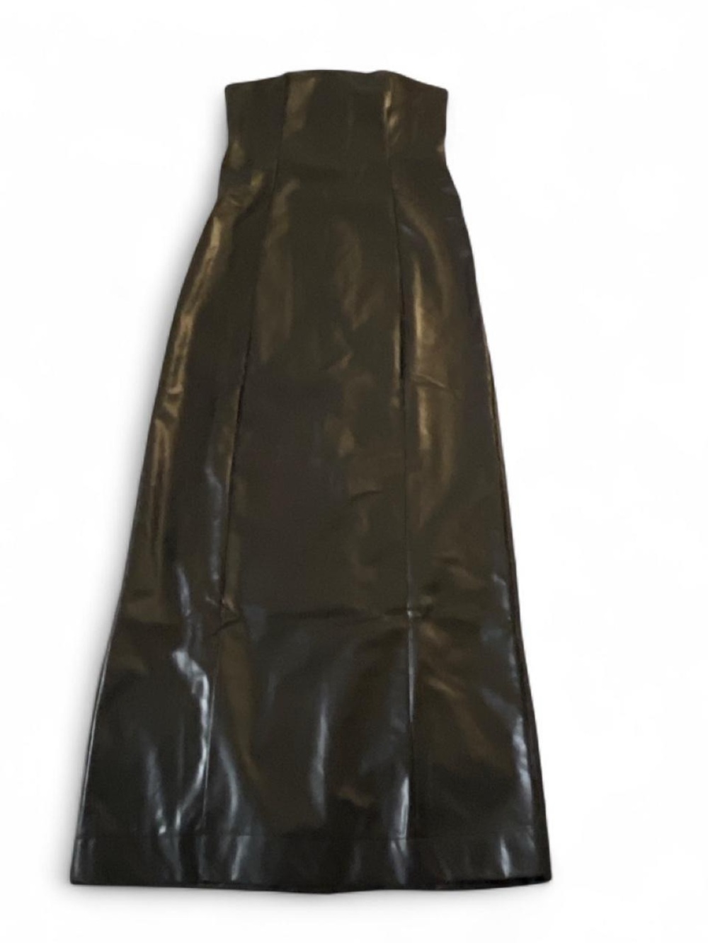 Meshki Black Strapless Faux Leather Maxi Gown
